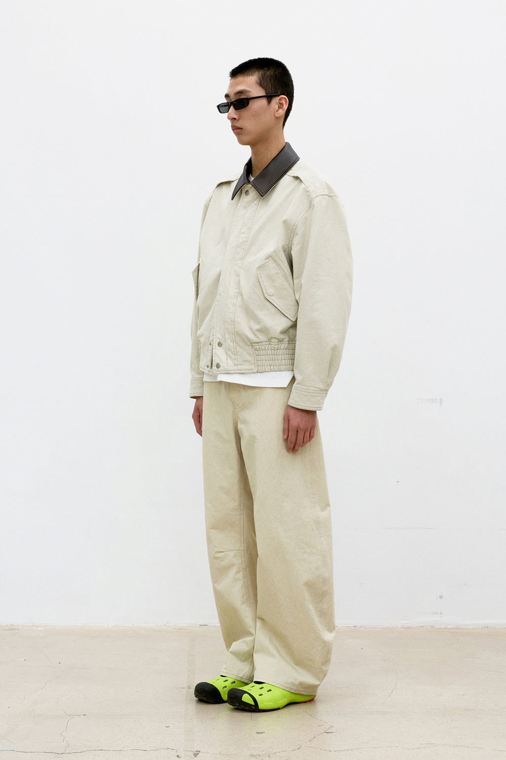 Coor - Leather Collar Washed Cationized Bomber (Washed Sand Beige) product image 3 | TRAB K-Fashion Australia