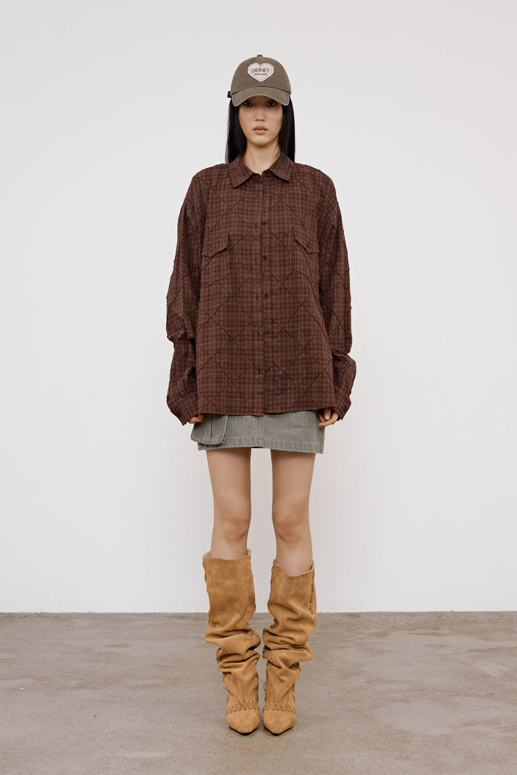 Deinet - Double Checkered Overfit Shirt (Brown) product image 1 | TRAB K-Fashion Australia
