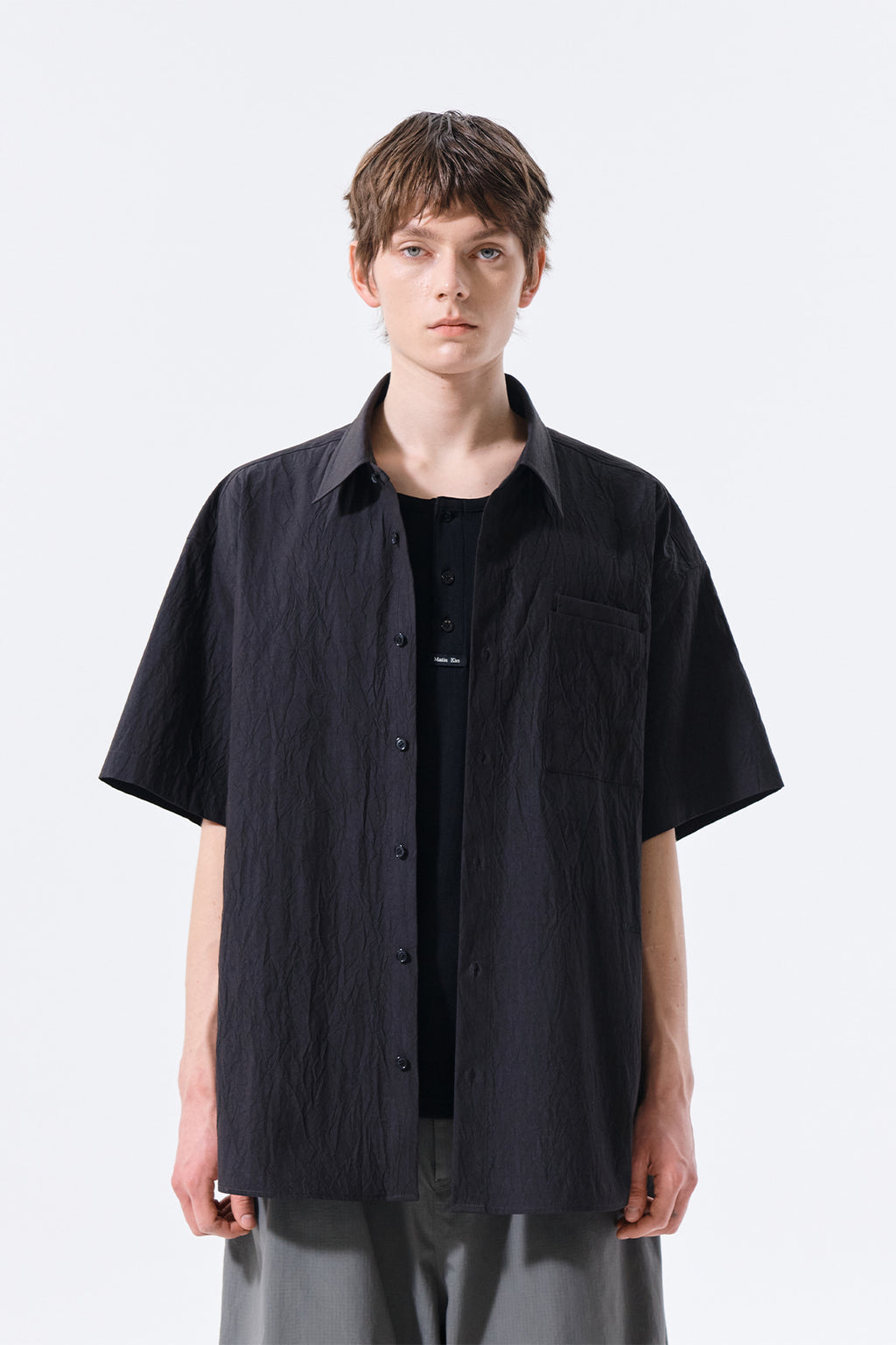 Matin Kim - Small Logo Over Fit Shirt (Charcoal) product image 13 | TRAB K-Fashion Australia