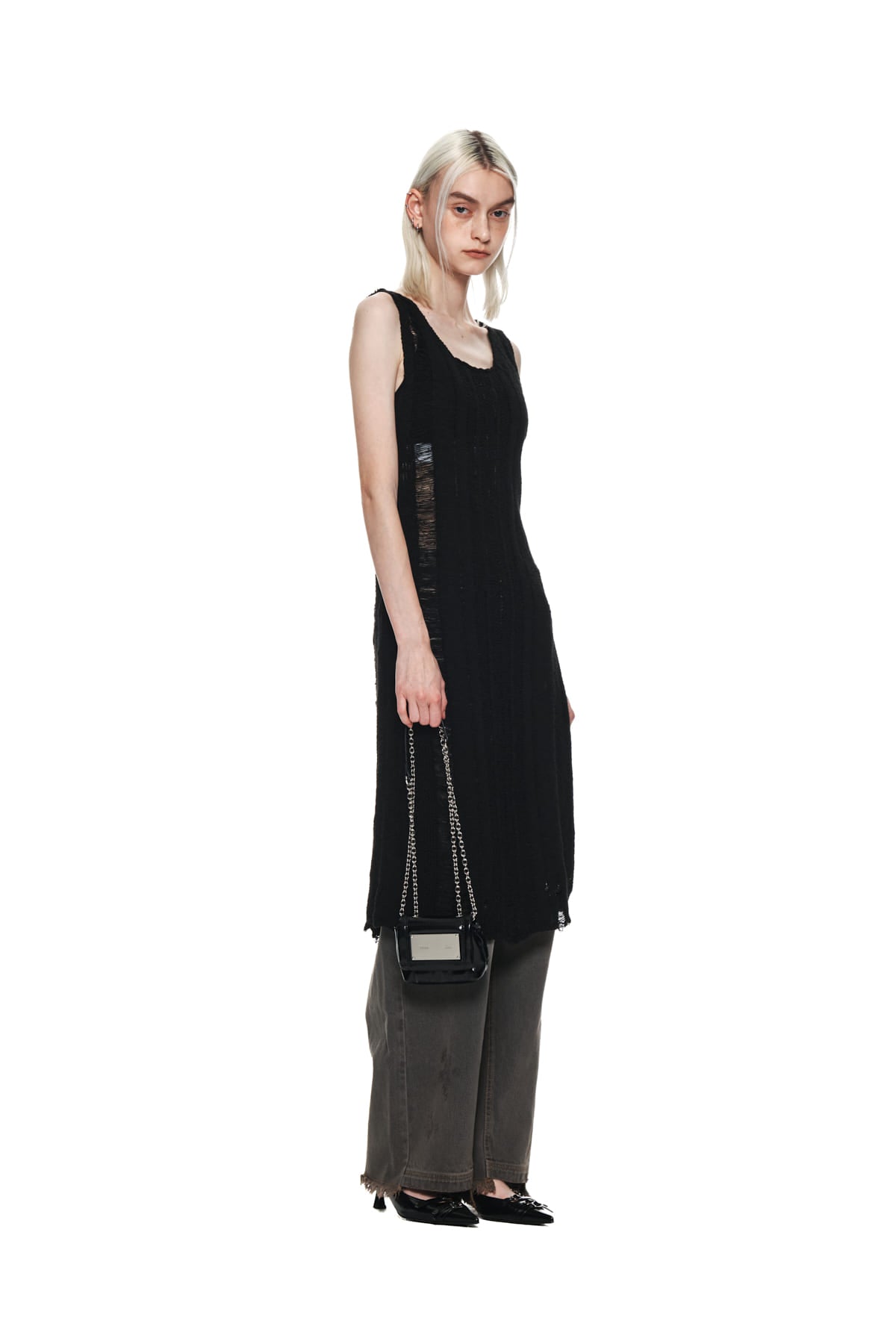Matin Kim - Stripe Chunky Knit Dress (Black) product image 9 | TRAB K-Fashion Australia