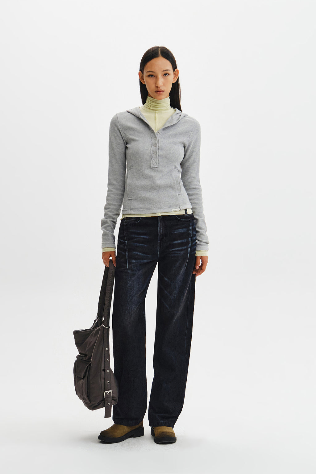 Matin Kim - Waffle Henley Neck Hood Top (Grey) product image 10 | TRAB K-Fashion Australia