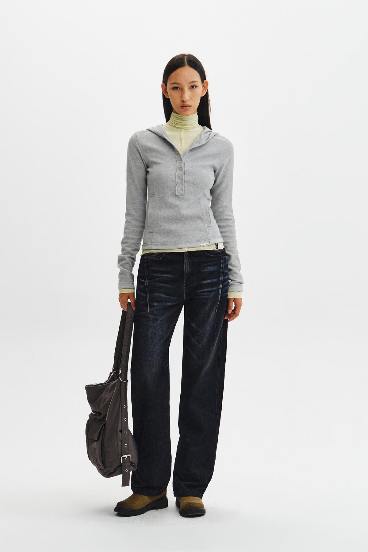 Matin Kim - Waffle Henley Neck Hood Top (Grey) product image 10 | TRAB K-Fashion Australia