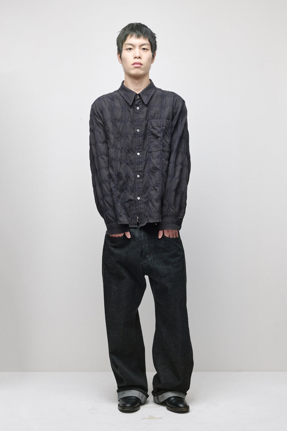 Hatchingroom - Museum Shirt Shirring Check Dark (Brown) product image 12 | TRAB K-Fashion Australia