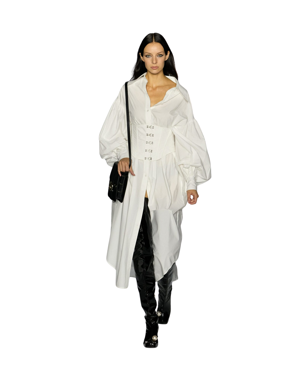 Kimhe Kim - Corset Layered Cotton Maxi Shirt Dress (White) product image 1 | TRAB K-Fashion Australia