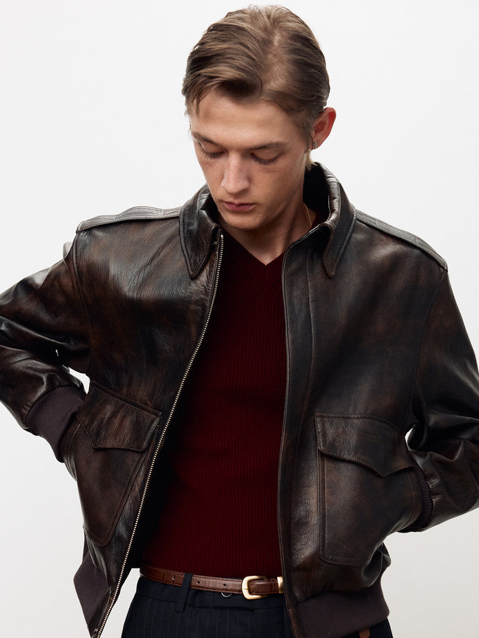 Tonywack - Goat Leather Aviator Jacket (Vintage Treatment) (Dark Brown) product image 5 | TRAB K-Fashion Australia