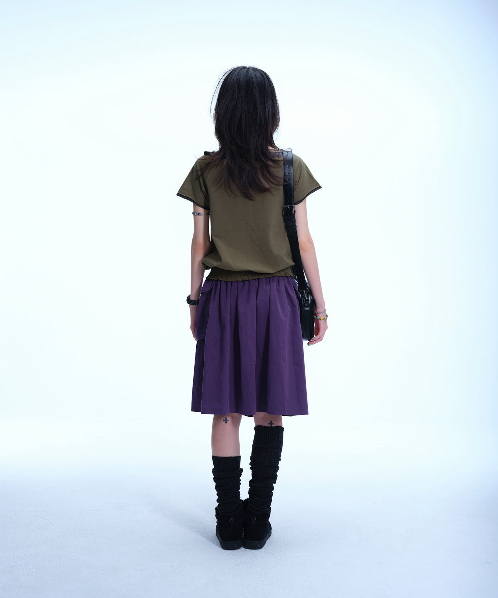 Coyseio - Ruffle V-Neck Smocked T-Shirt (Olive) product image 10 | TRAB K-Fashion Australia