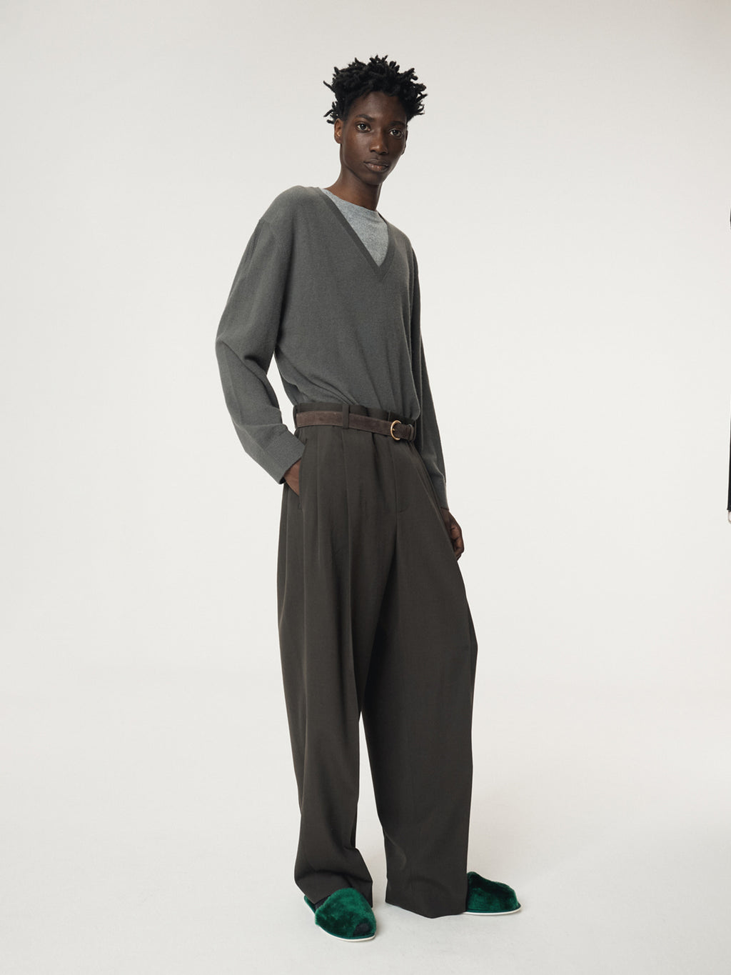Recto - Contrast Layered V-Neck Knit Top (Taupe Grey) product image 5 | TRAB K-Fashion Australia