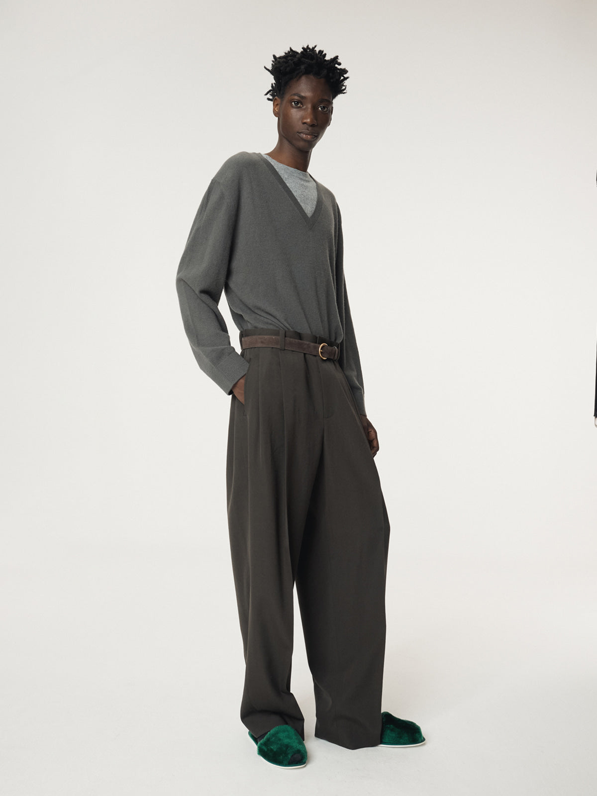 Recto - Contrast Layered V-Neck Knit Top (Taupe Grey) product image 5 | TRAB K-Fashion Australia