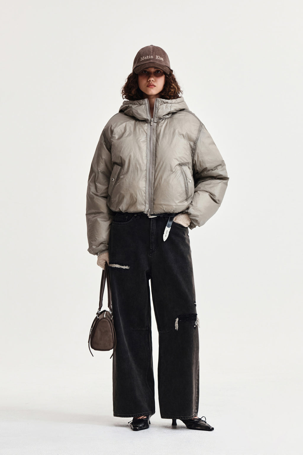 Matin Kim - Back Logo Hoody Short Down Jumper (Beige) product image 9 | TRAB K-Fashion Australia