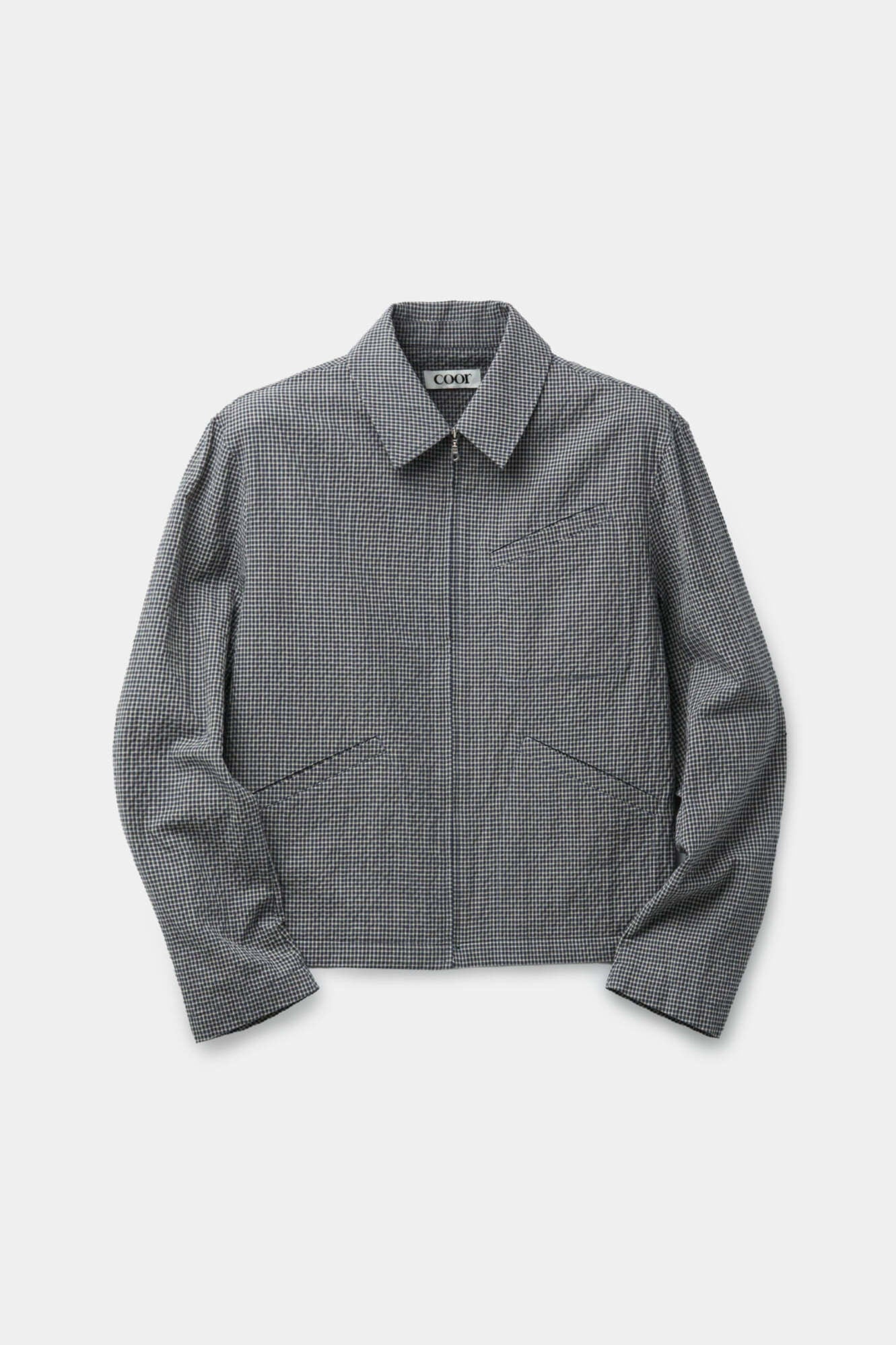 Coor - Micro Check Shirt Zip-Up (Blue Check) product image 1 | TRAB K-Fashion Australia