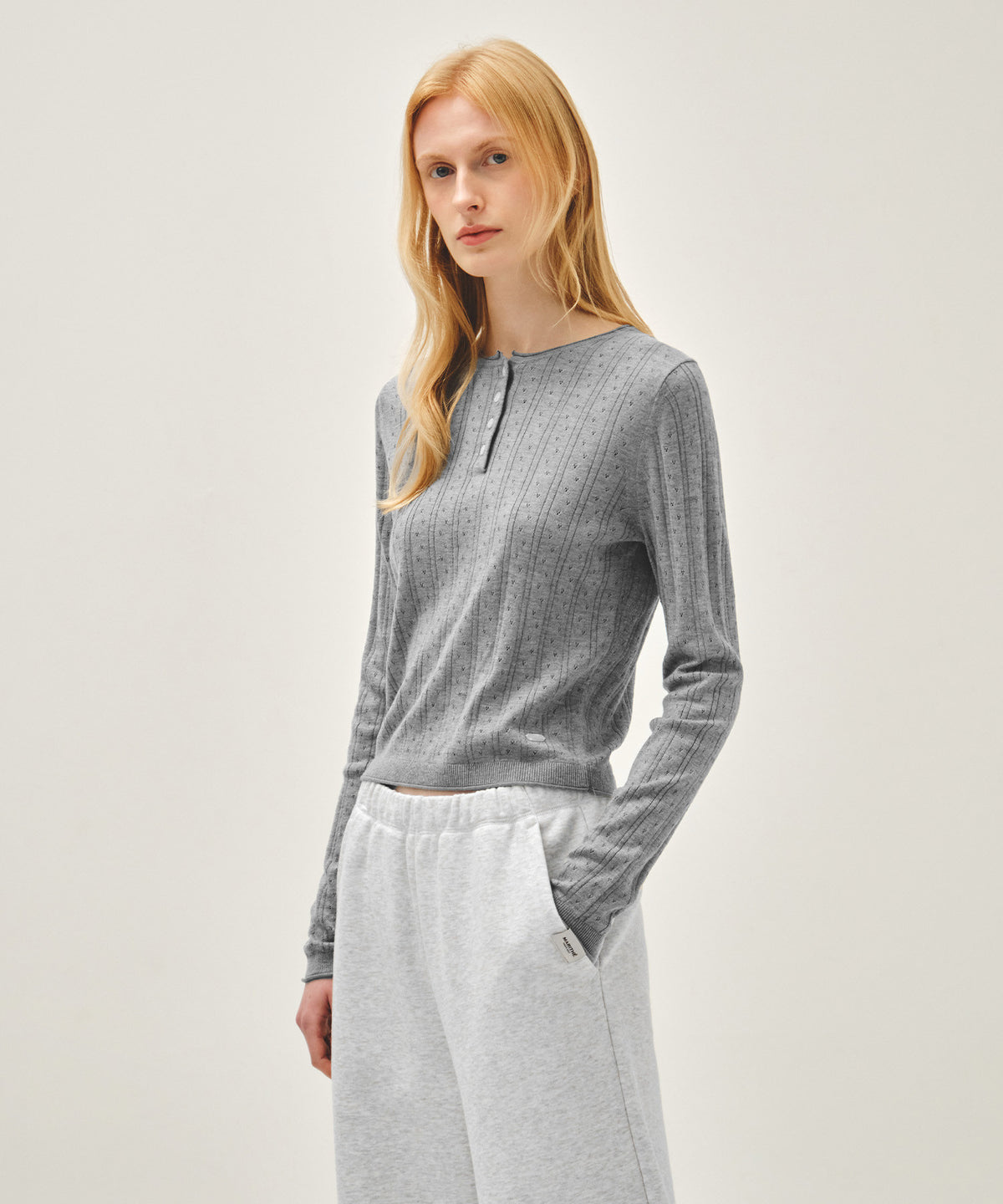 Marithe & Francois Girbaud - Crochet Half Button Knit (Melange Gray) product image 2 | TRAB K-Fashion Australia