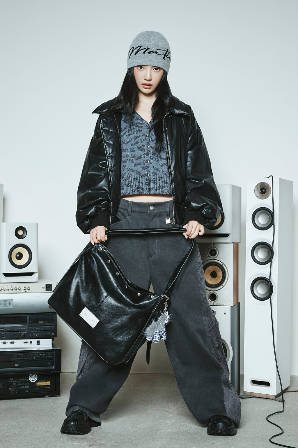 Matin Kim - Matin Stud Point Large Shoulder Bag (Black) product image 1 | TRAB K-Fashion Australia