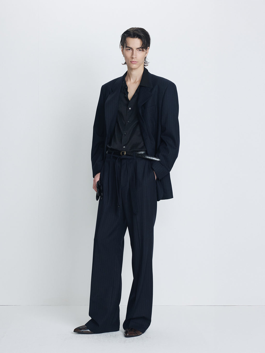 Tonywack - Pinstriped Wool Blend Relaxed Tailored Jacket (Navy Pinstripe) product image 1 | TRAB K-Fashion Australia
