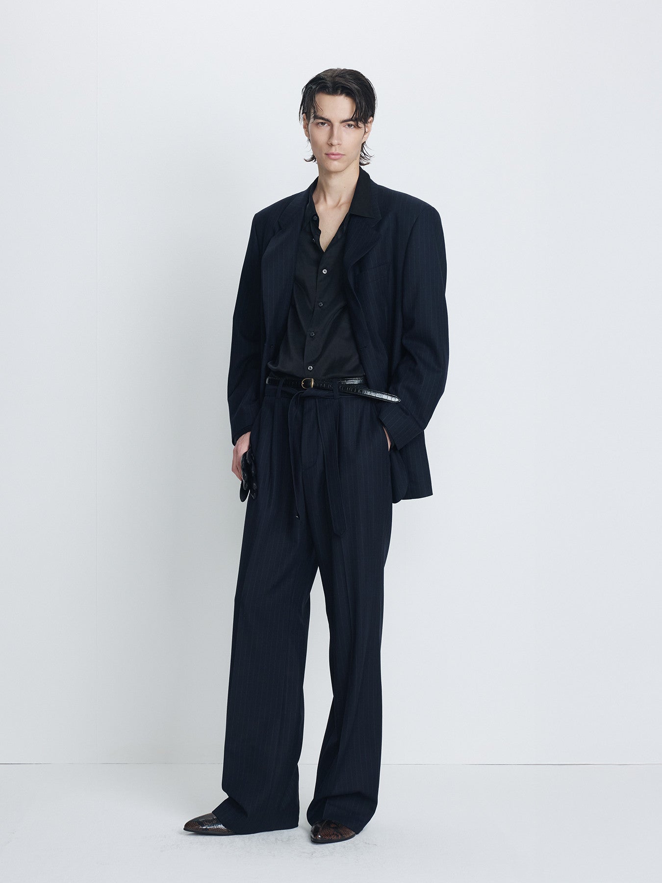 Tonywack - Pinstriped Wool Blend Relaxed Tailored Jacket (Navy Pinstripe) product image 1 | TRAB K-Fashion Australia