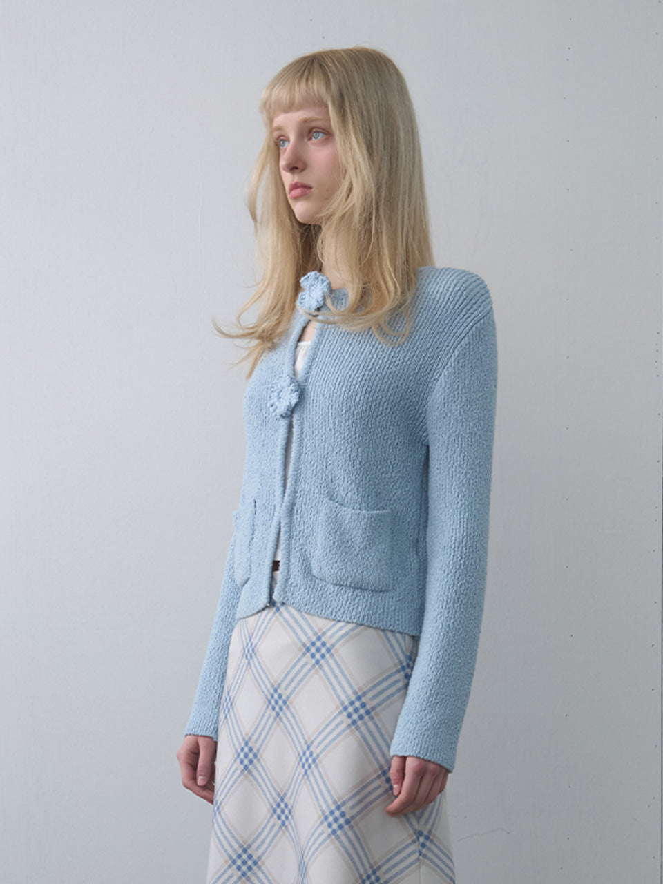 Kijun - Double Corsage Cardigan (Sky Blue) product image 2 | TRAB K-Fashion Australia