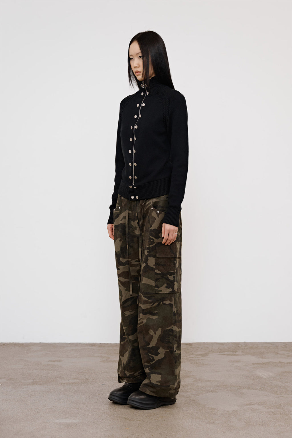 Deinet - High-Neck Stud Knit Outer (Black) product image 2 | TRAB K-Fashion Australia