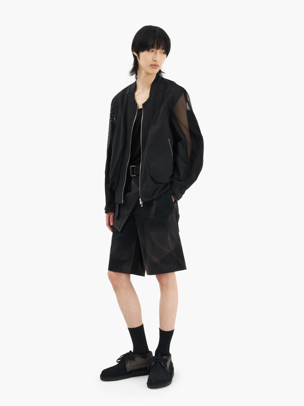 Jiyong Kim - Draped Pocket Mesh Sleeve Jacket (Black) product image 1 | TRAB K-Fashion Australia