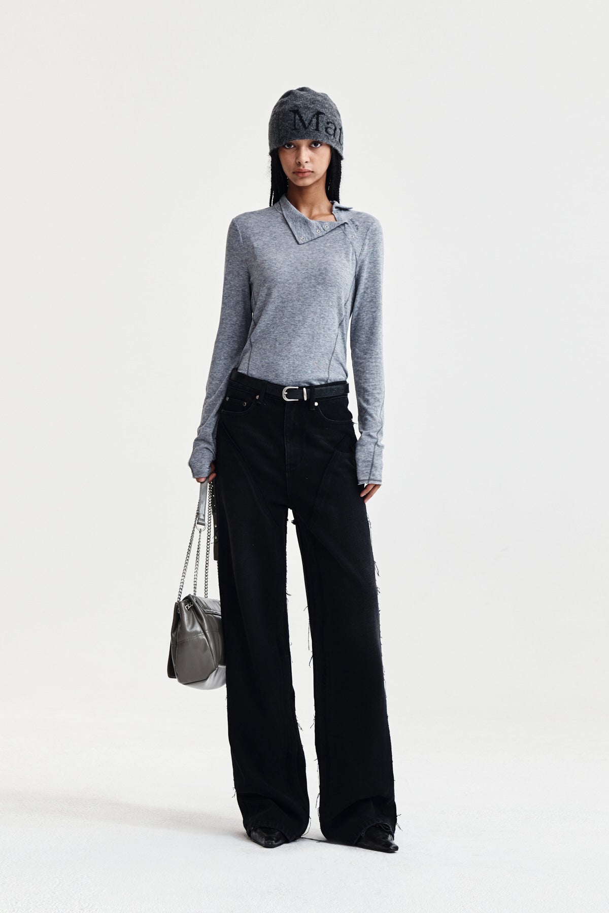 Matin Kim - Button Slit Half Neck Top (Grey) product image 9 | TRAB K-Fashion Australia