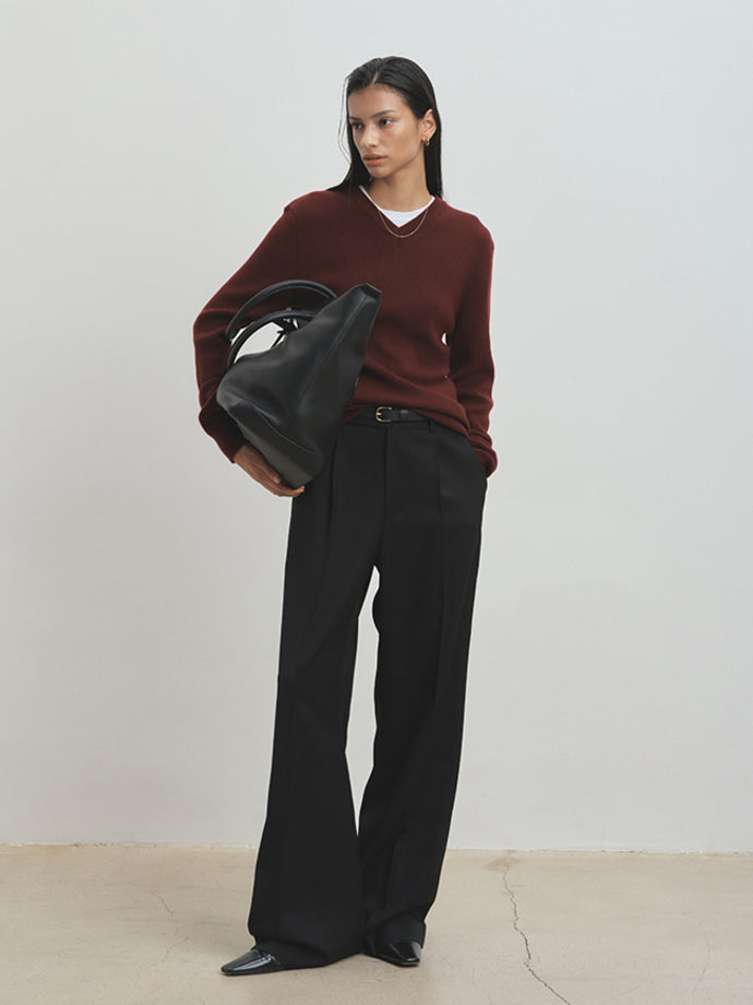 Tonywack - Super Fine Wool Ribbed V-Neck Sweater (Maroon) product image 2 | TRAB K-Fashion Australia