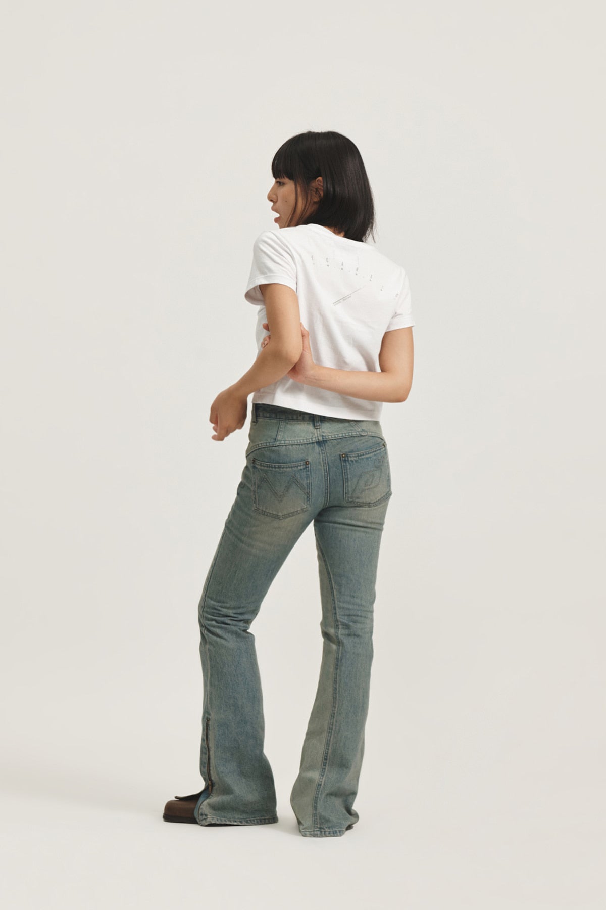 Matin Kim - Peaches Zipper Detail Boots Cut Denim Pants (Light Blue) product image 11 | TRAB K-Fashion Australia