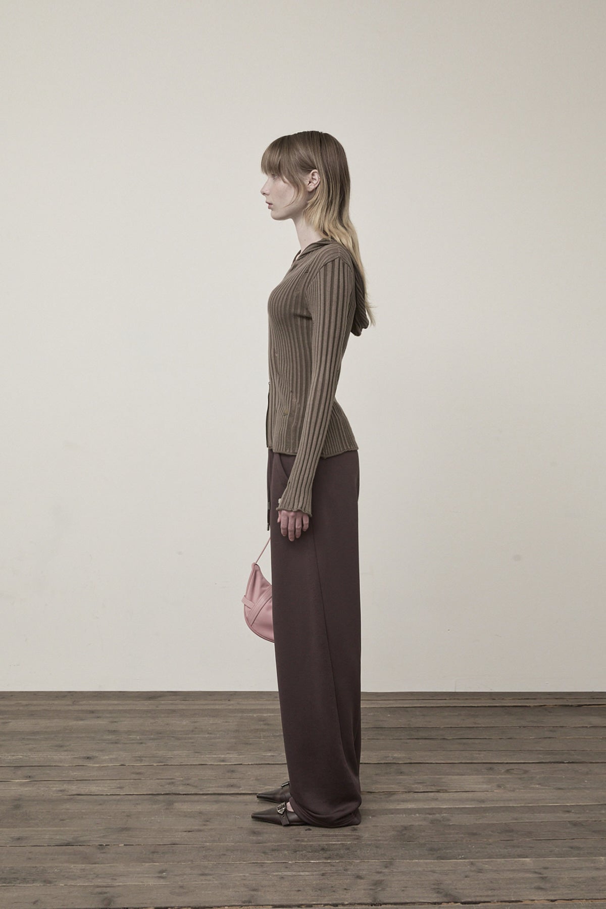 Matin Kim - Logo Point Damage Slim Hoody Cardigan (Khaki Brown) product image 6 | TRAB K-Fashion Australia