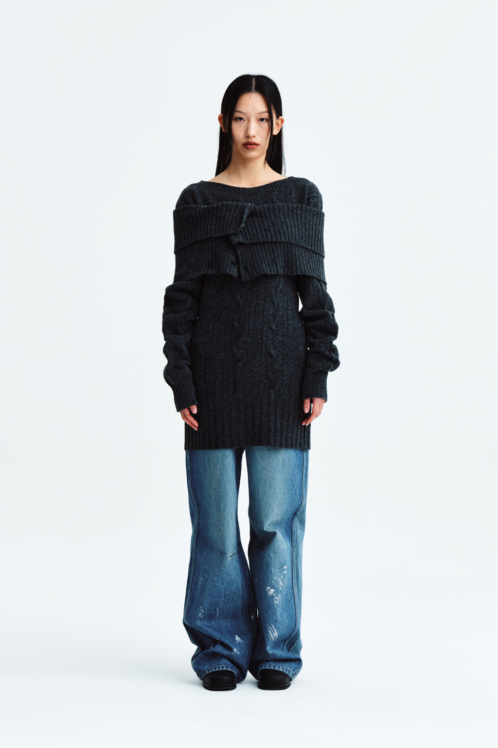 Matin Kim - Damage Point Cable Knit Dress (Charcoal) product image 5 | TRAB K-Fashion Australia