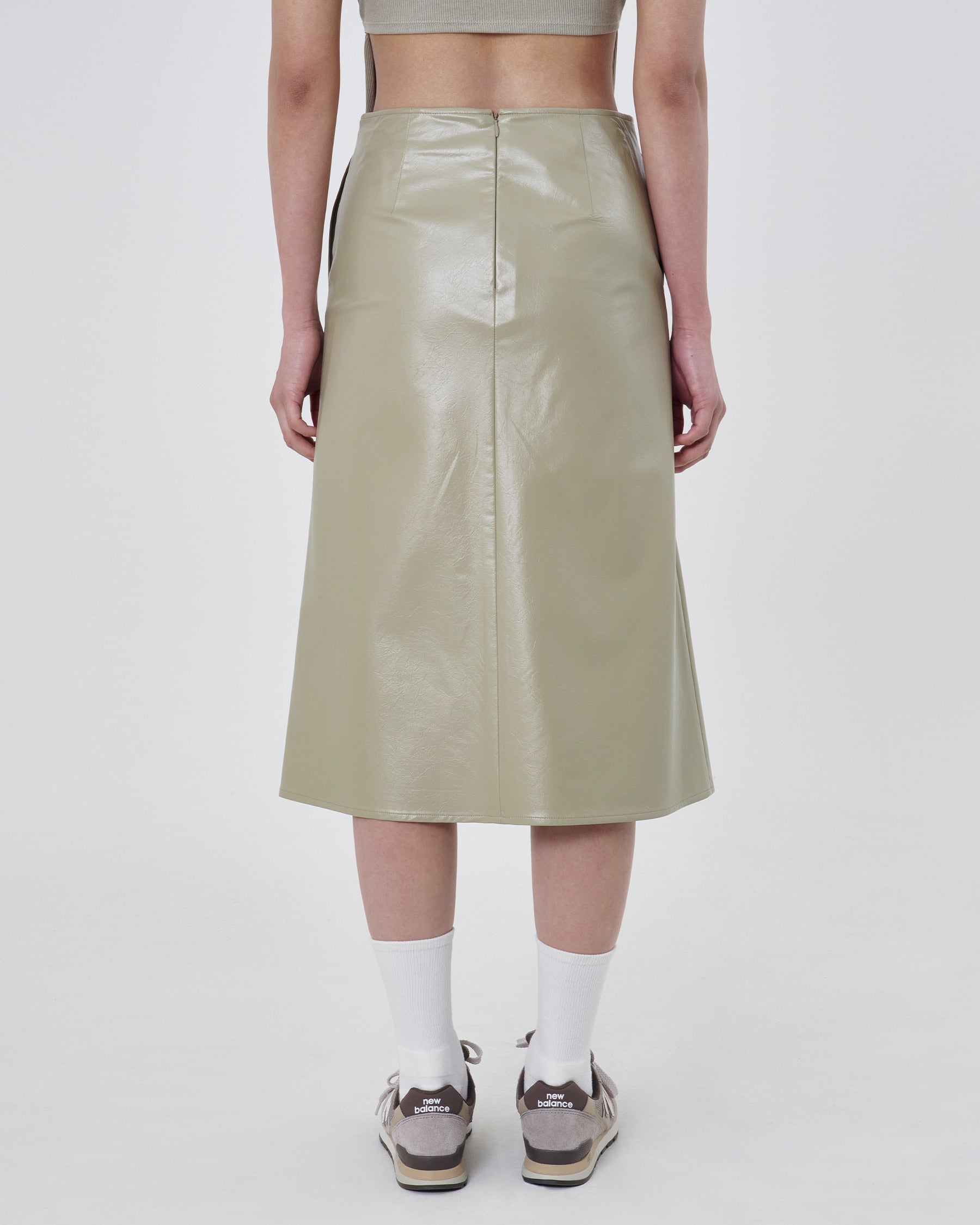 Brownyard - Crack Leather Midi Skirt (Olive) product image 6 | TRAB K-Fashion Australia
