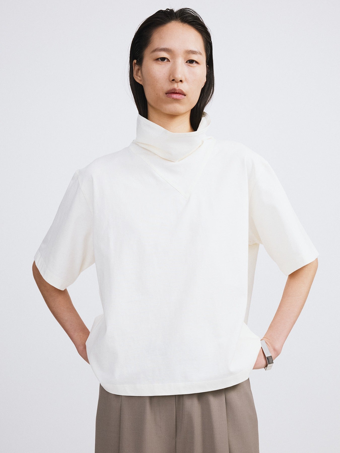 Recto - Scarf Neck Cotton Top (Bean Ivory) product image 1 | TRAB K-Fashion Australia