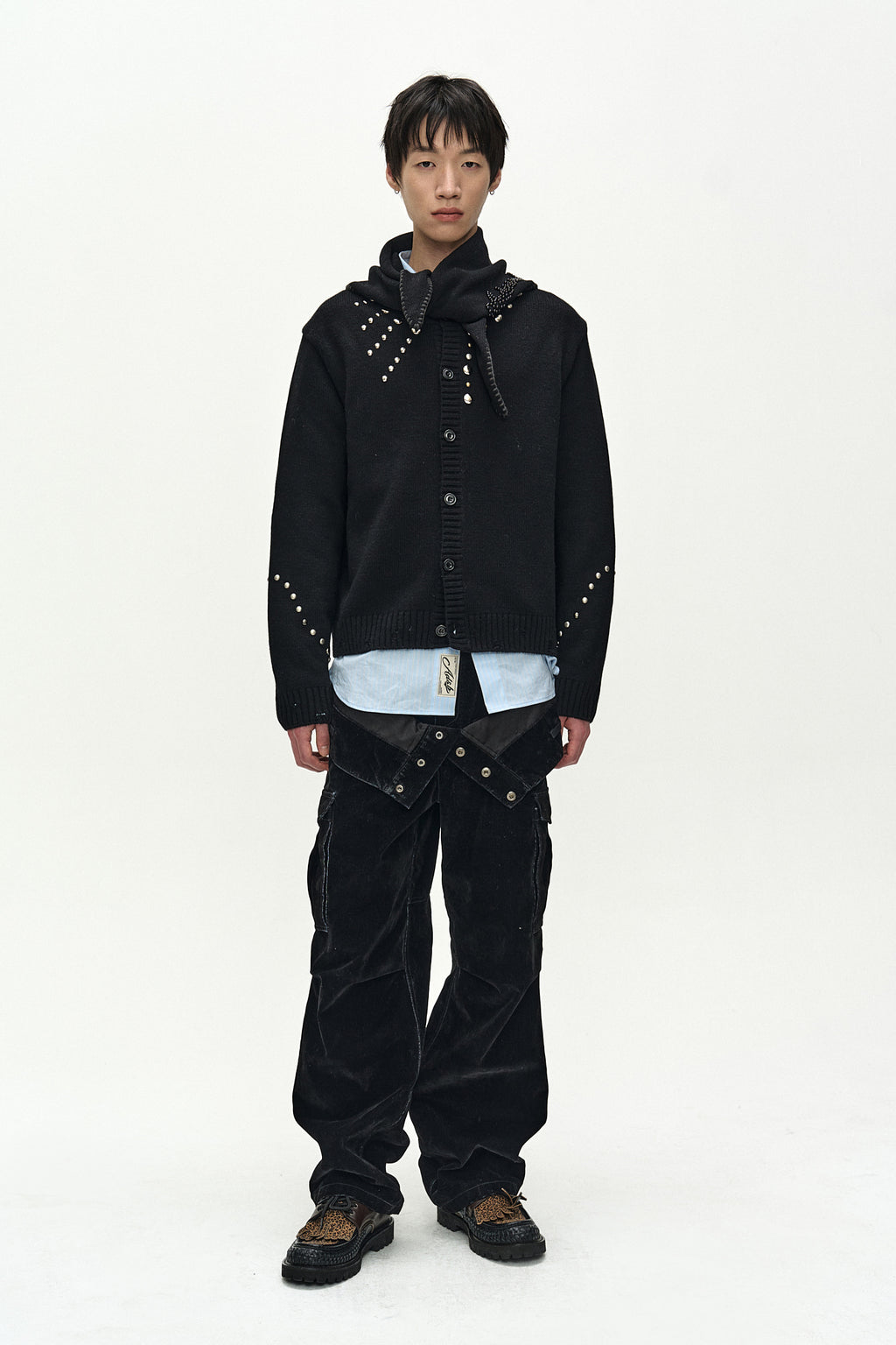 Andersson Bell - Flock Velvet Double Waist Wide-Leg Jeans (black) (Black) product image 2 | TRAB K-Fashion Australia