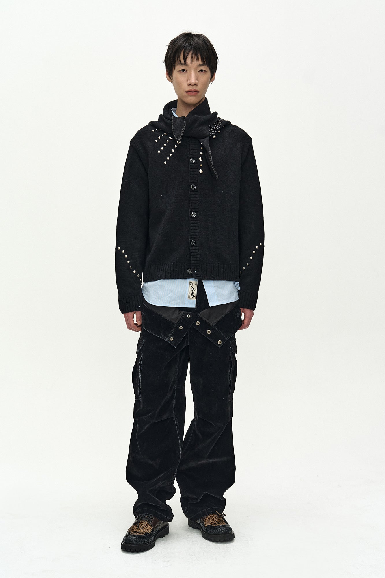 Andersson Bell - Flock Velvet Double Waist Wide-Leg Jeans (black) (Black) product image 2 | TRAB K-Fashion Australia