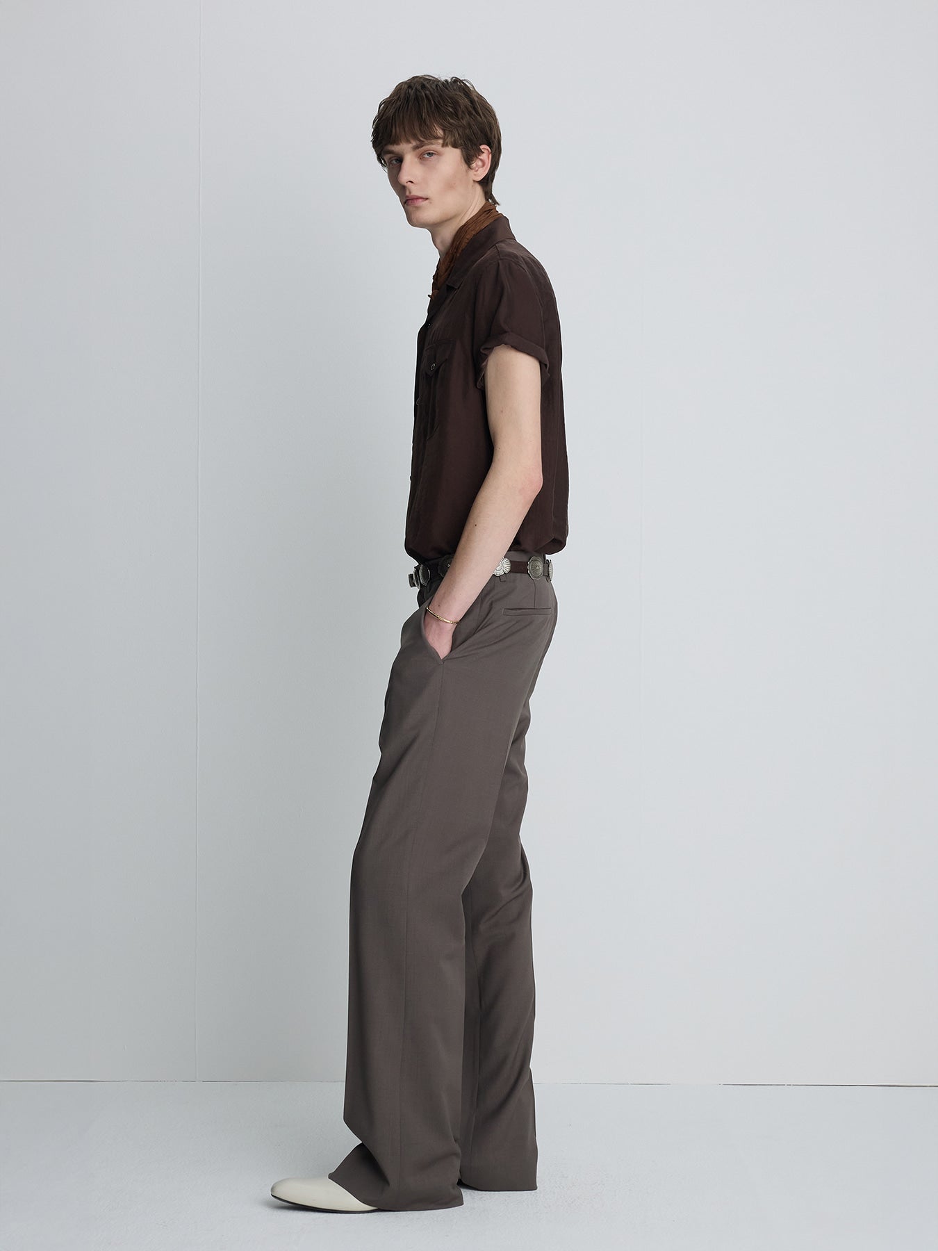 Tonywack - Tropical Wool Flared Trousers (Taupe) product image 2 | TRAB K-Fashion Australia