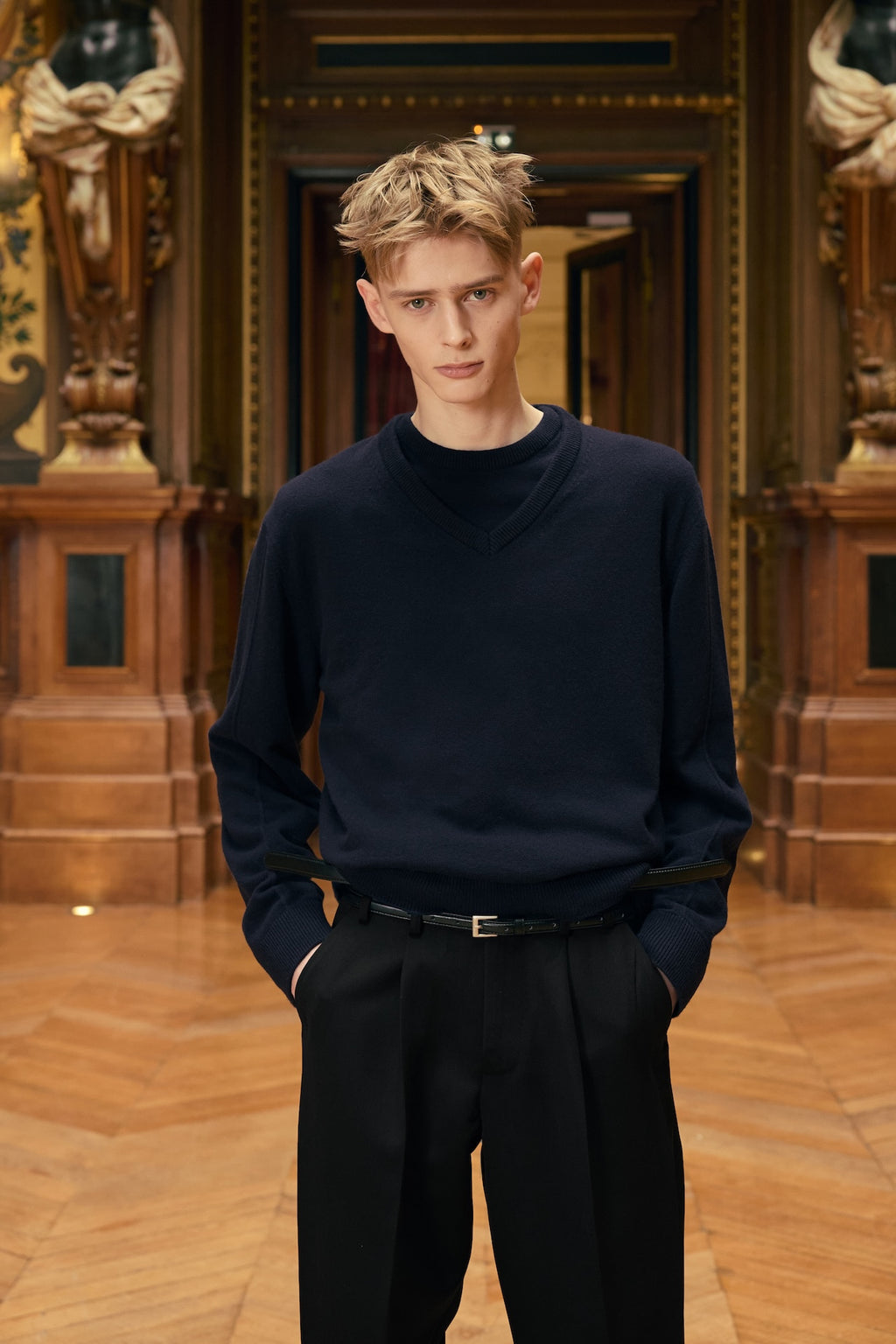 STU - Pin Tuck V-neck Knit (Navy) product image 7 | TRAB K-Fashion Australia
