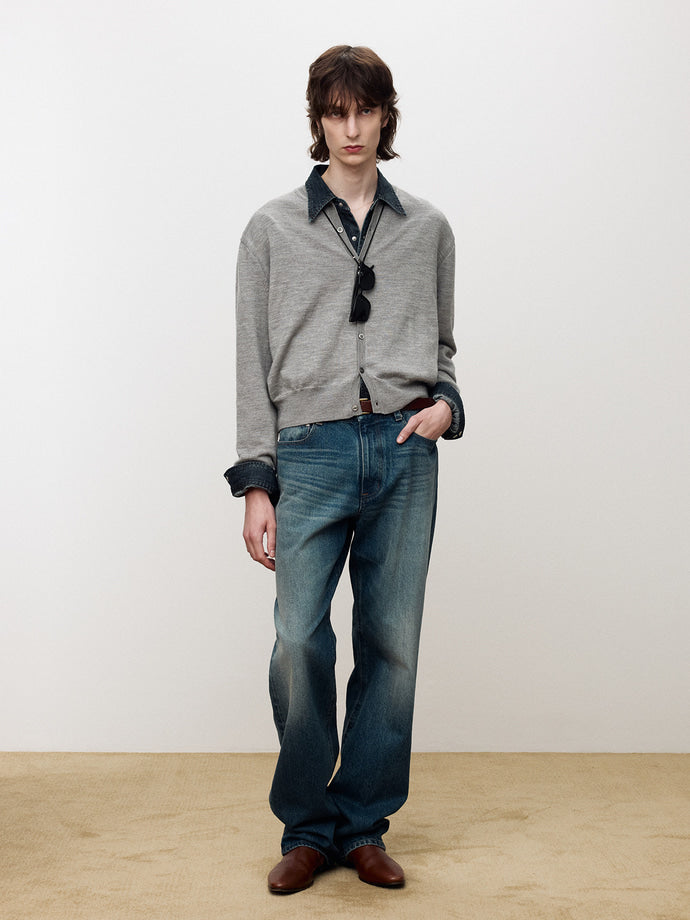 Tonywack - Super Fine Wool Crew-Neck Cardigan (Grey) product image 2 | TRAB K-Fashion Australia