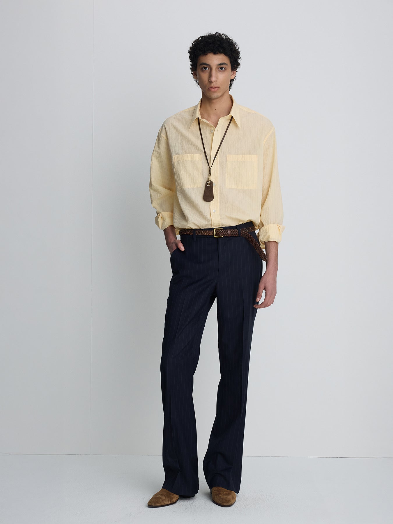 Tonywack - Pinstriped Cotton Blend Shirt (Pale Yellow) product image 3 | TRAB K-Fashion Australia
