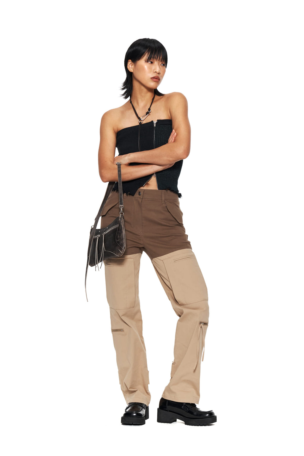 Matin Kim - Color Block Velcro Cargo Pants (Brown) product image 9 | TRAB K-Fashion Australia