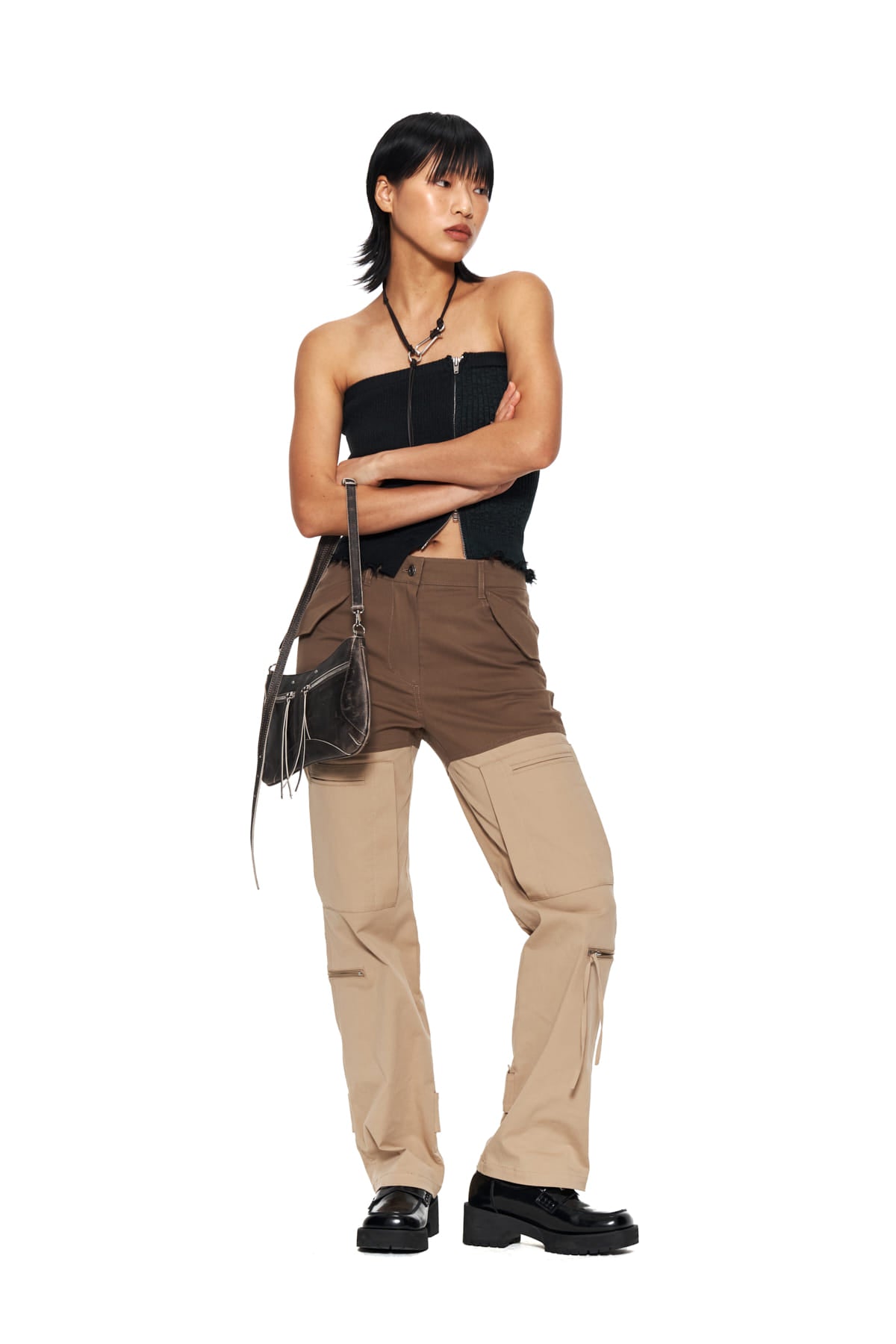 Matin Kim - Color Block Velcro Cargo Pants (Brown) product image 9 | TRAB K-Fashion Australia