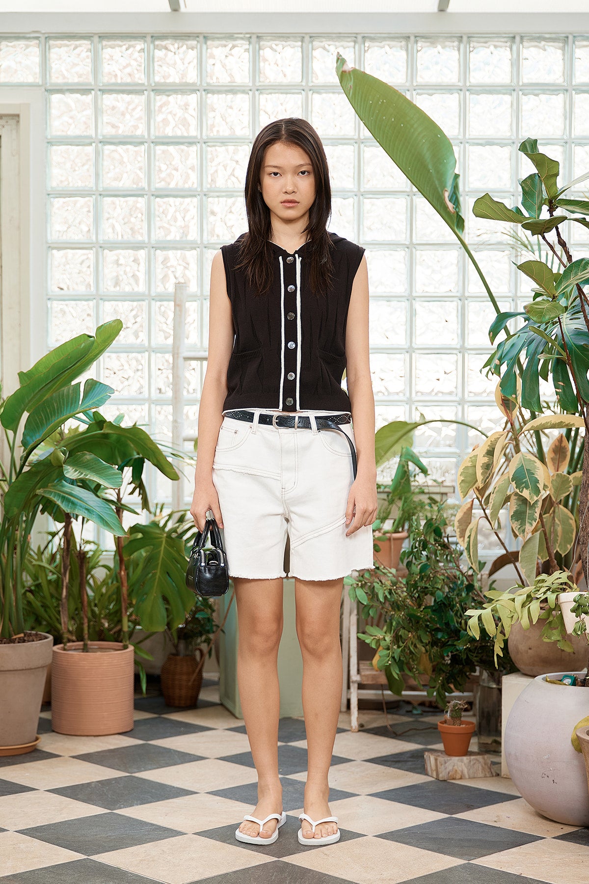 Matin Kim - Wrinkle Hoody Button Knit Vest (Black) product image 13 | TRAB K-Fashion Australia