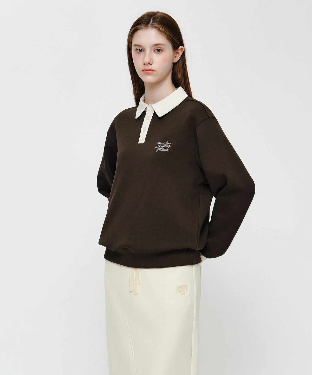 Marithe & Francois Girbaud - Color Block Collar Sweatshirt (Dark Brown) product image 2 | TRAB K-Fashion Australia
