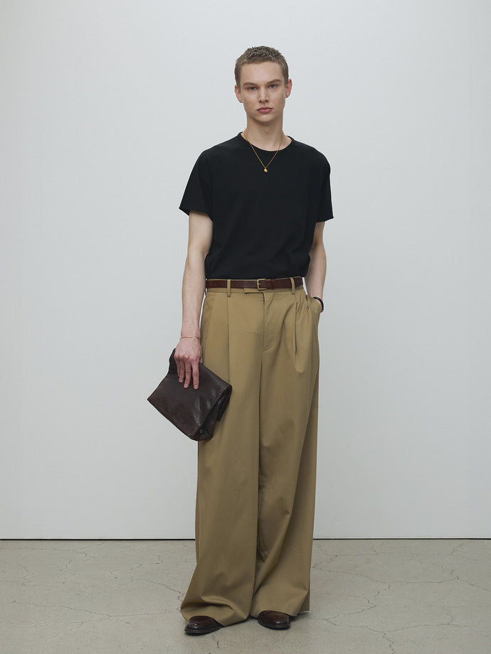 Tonywack - Cotton Tencel Double-Pleats Wide Pants (Khaki Beige) product image 2 | TRAB K-Fashion Australia