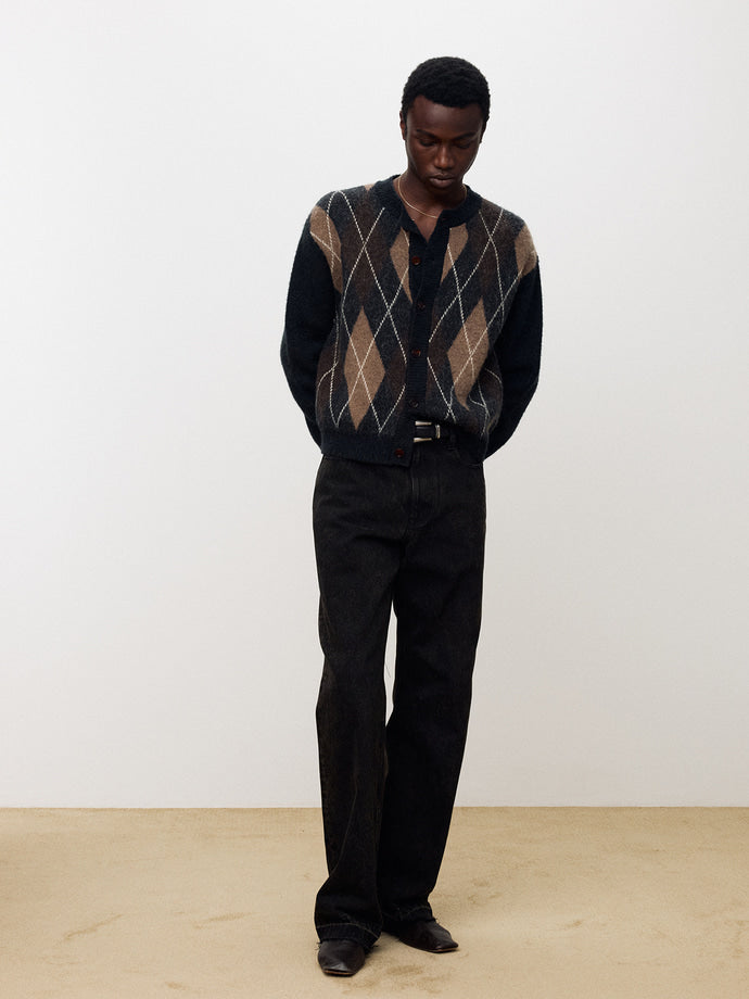 Tonywack - Mohair Argyle Crew-Neck Cardigan (Midnight/Camel) product image 3 | TRAB K-Fashion Australia