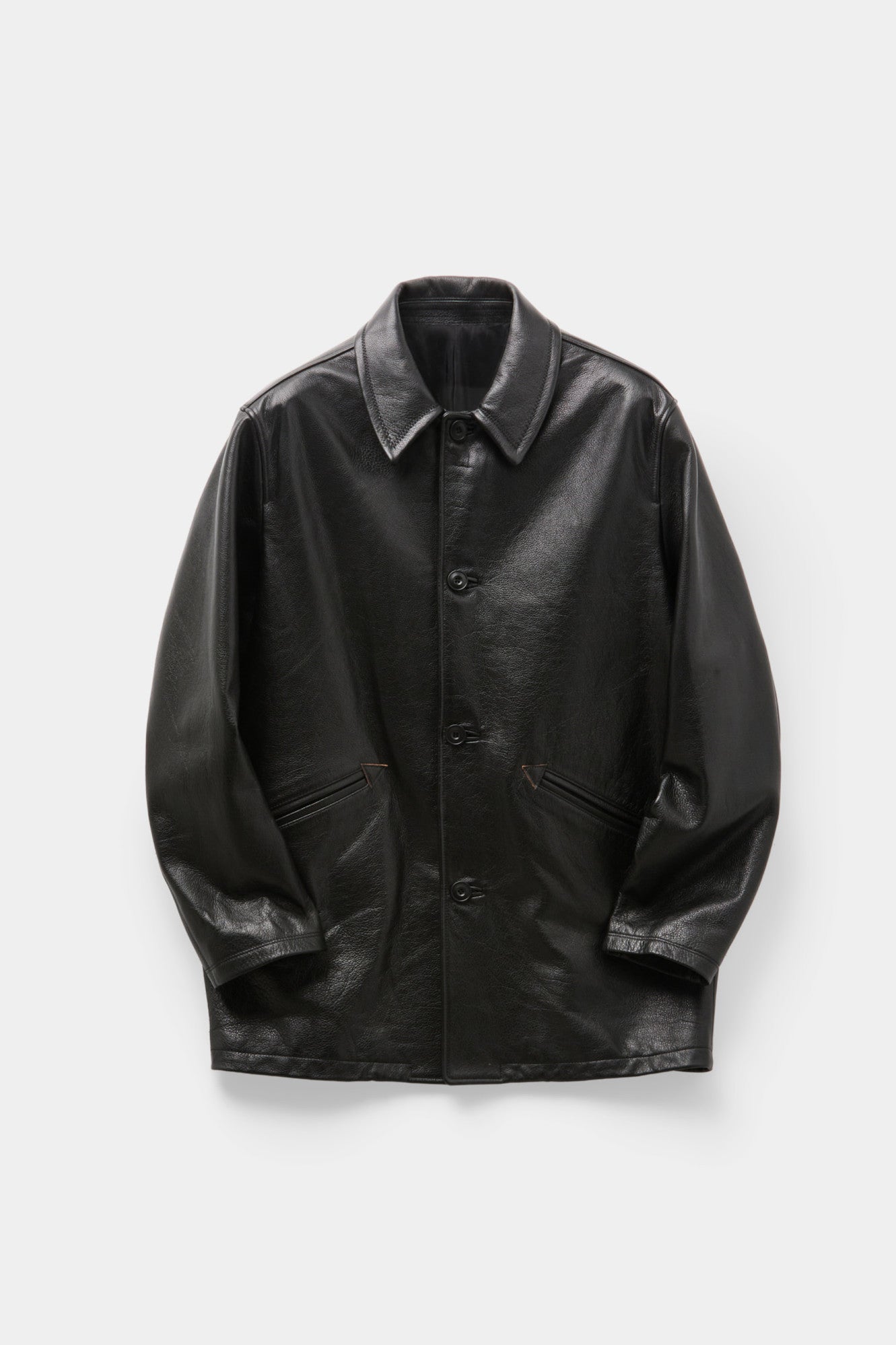 Coor - Chevron Stitched Cow Leather Car Coat (Black) product image 1 | TRAB K-Fashion Australia