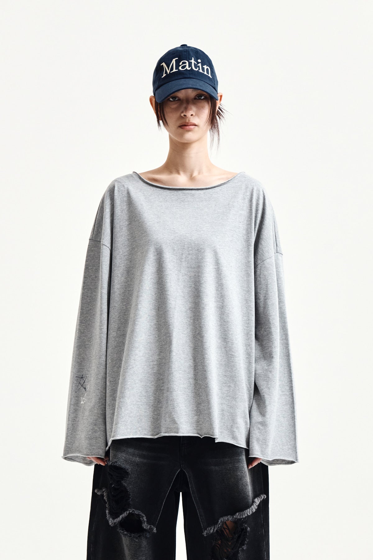Matin Kim - Raw Hem Finished Boat Neck Top (Grey) product image 10 | TRAB K-Fashion Australia
