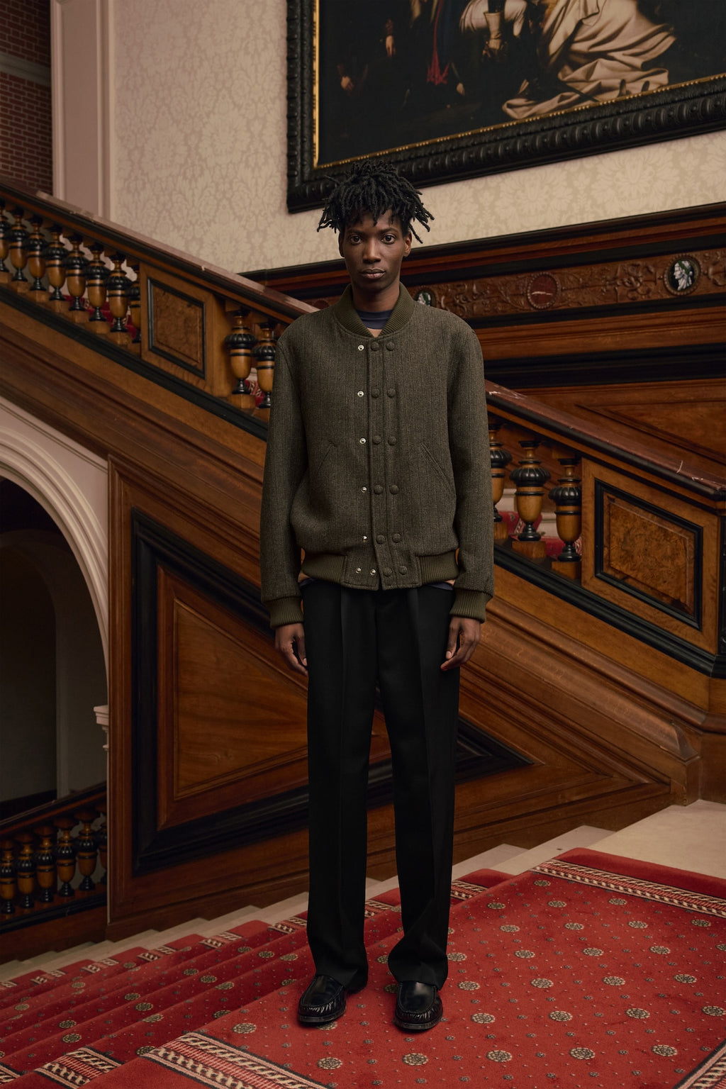 STU - Double Placket Varsity Jacket (Khaki) product image 1 | TRAB K-Fashion Australia