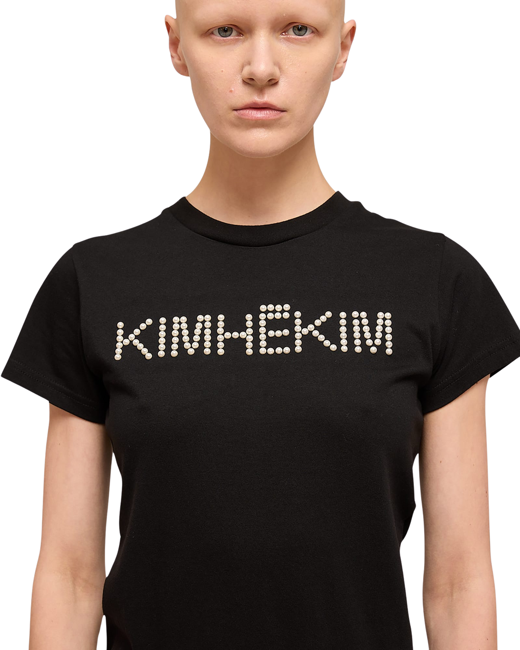 Kimhe Kim - Pearl Embellished Logo Slim T-Shirt (Black) product image 6 | TRAB K-Fashion Australia