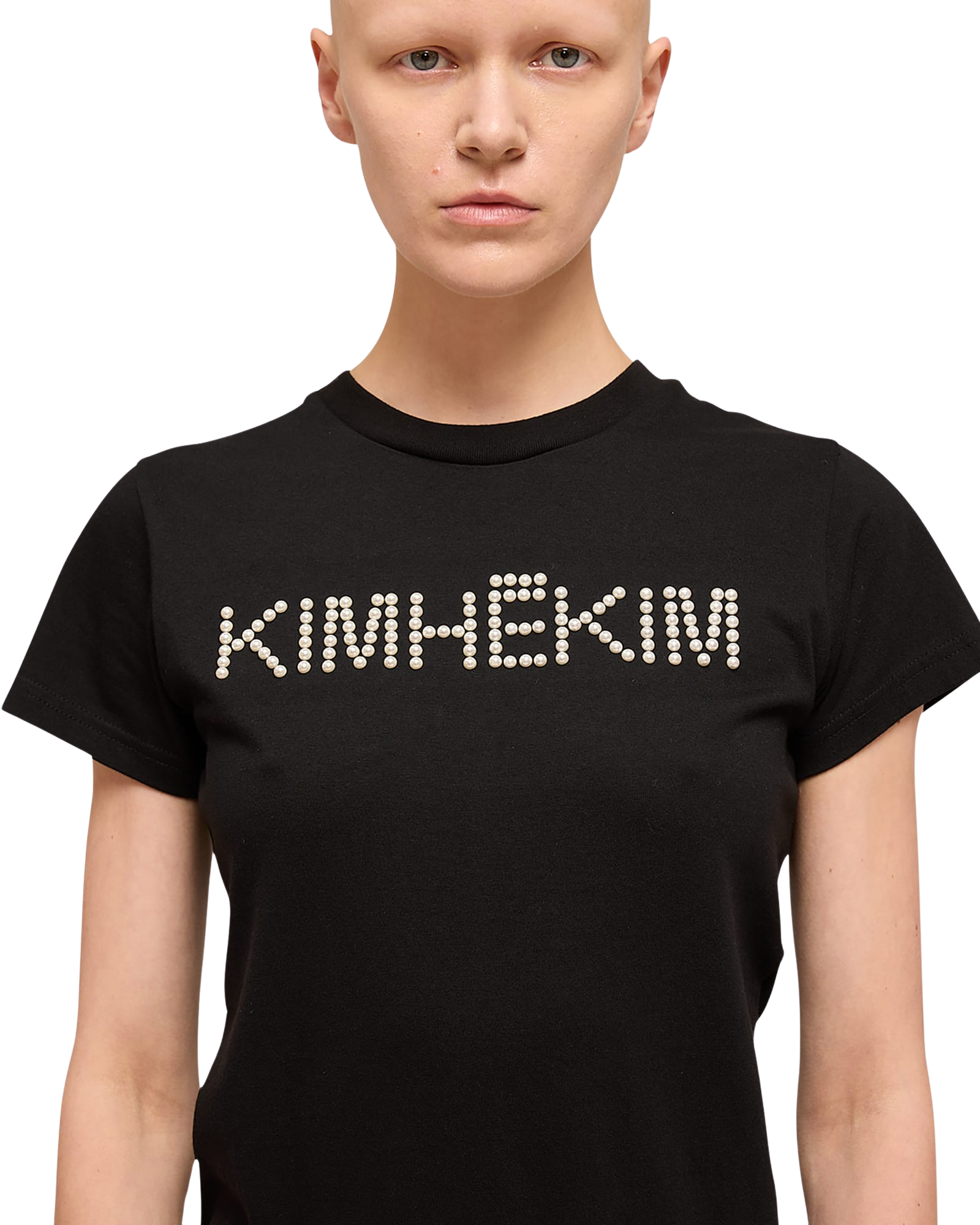 Kimhe Kim - Pearl Embellished Logo Slim T-Shirt (Black) product image 6 | TRAB K-Fashion Australia