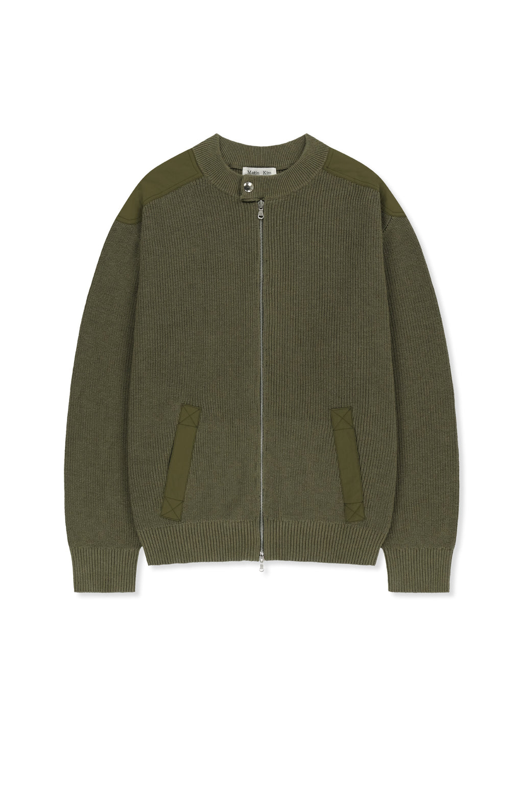 Matin Kim - Patch Detail Knit Zip Up (Khaki) product image 1 | TRAB K-Fashion Australia