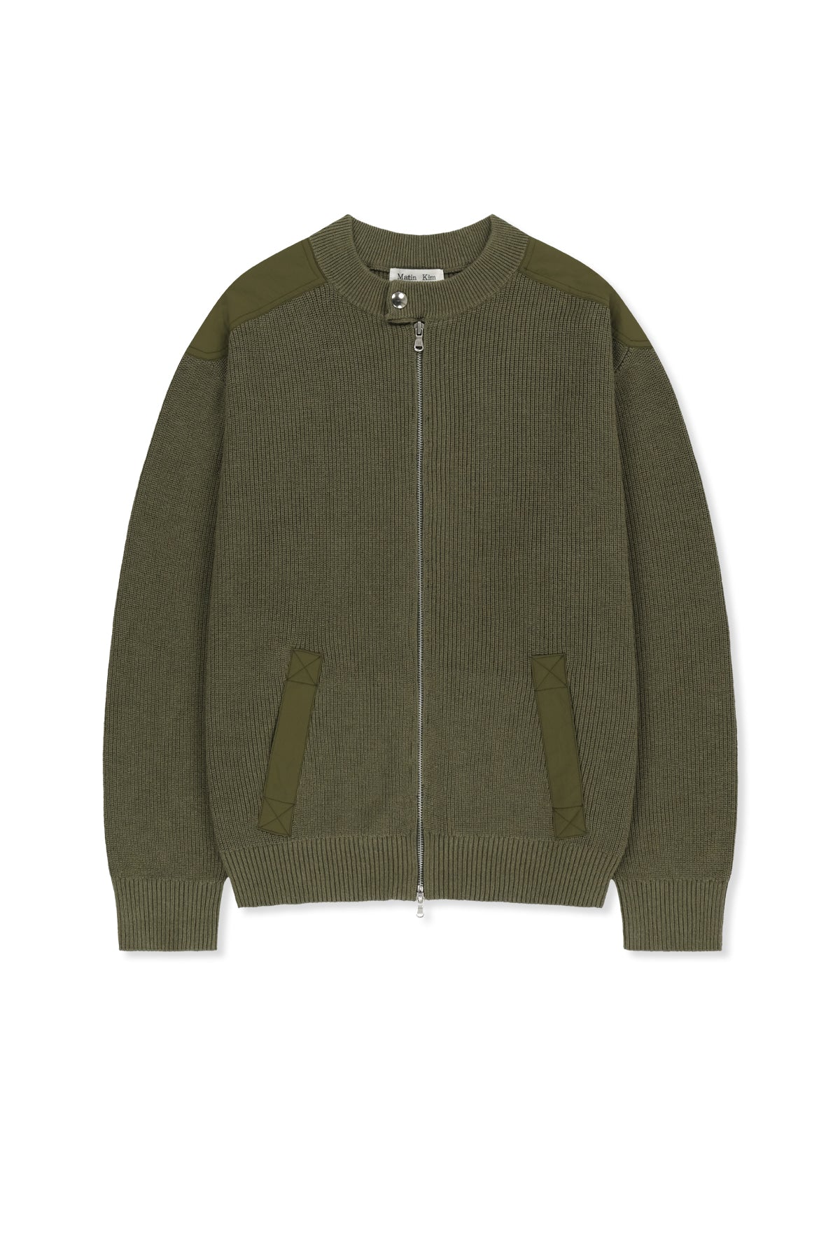 Matin Kim - Patch Detail Knit Zip Up (Khaki) product image 1 | TRAB K-Fashion Australia