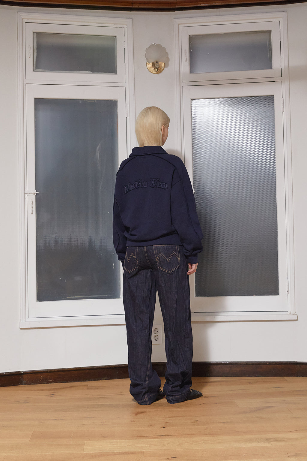 Matin Kim - Back Logo Half Zip Sweatshirt (Navy) product image 8 | TRAB K-Fashion Australia