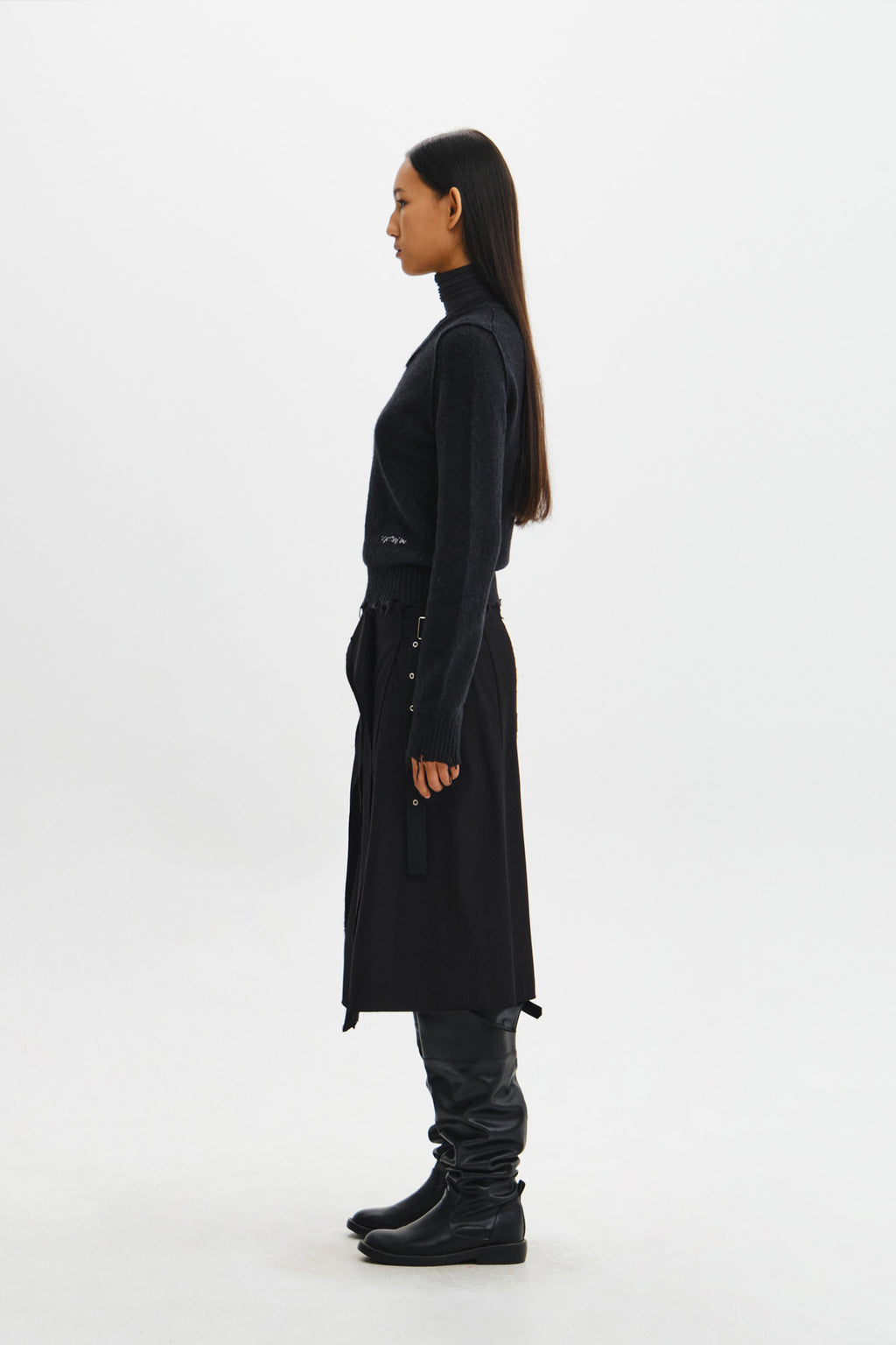 Matin Kim - Raw Edge Flap Belted Skirt (Black) product image 7 | TRAB K-Fashion Australia