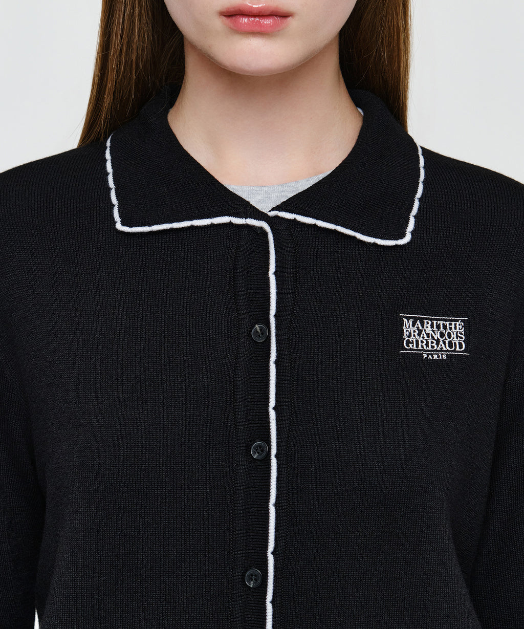 Marithe & Francois Girbaud - Small Classic Logo Collar Lace Trimming Cardigan (Black) product image 4 | TRAB K-Fashion Australia